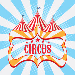Obraz premium Circus banner design on bright blue rays