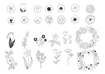 ゆるいタッチの花のイラストセット