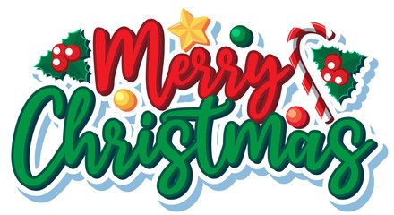 Merry Christmas logo banner with holly