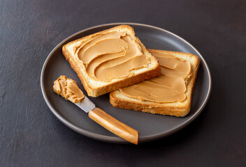 Peanut butter sandwich. Breakfast. Vegetarian food. American cuisine.