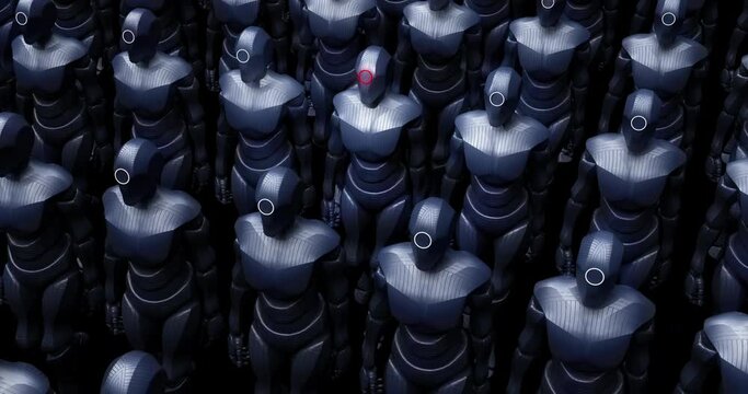 Robot Army Marching Slowly. Perfect Loop. Abstract Concept. Technology Related Abstract 3D Concept Animation.