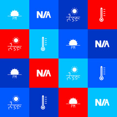 Obraz na płótnie Canvas Set Sunset, Not applicable, Drought and Meteorology thermometer icon. Vector