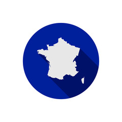 Map of France on blue circle with long shadow