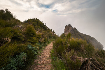 Mysterious mountains in Madeira, shrouded in fog. Pico do Arieiro and other peaks.
