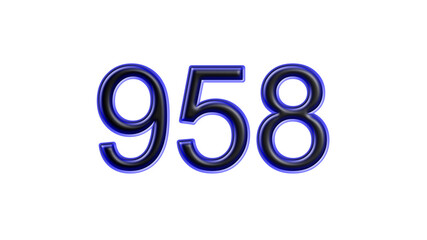 blue 958 number 3d effect white background