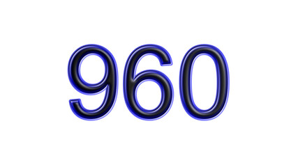 blue 960 number 3d effect white background