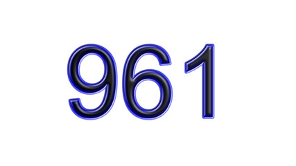 blue 961 number 3d effect white background