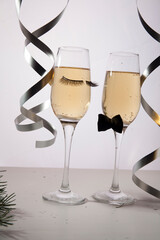 Glass champagne glasses in funny and cute style
