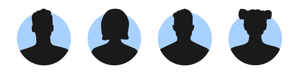 Avatar icon. Profile icons set. Male and female avatars. Silhouettes on a white background. Vector illustration
