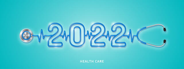 Healthcare and medical stethoscope shape 2022 checkup for healthy