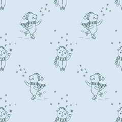 seamless winter pattern with skating bears