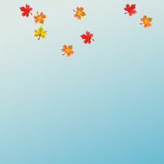 Brown Floral Background Blue Vector. Leaves Canadian Template. Red Decor Leaf. November Foliage Design.