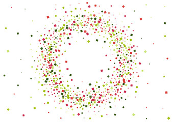 Rhombus Green Side Mosaic. Event Dot Wallpaper. Red Falling Geometric Texture. Square Explosion Frame.