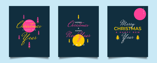 Creative Christmas and Happy New Year Poster Set. Holiday Design Templates with Typography for Card, Banner or Poster. New Year Celebration Vector Illustration