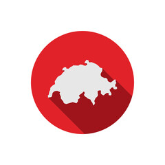 Map of Switzerland on red circle with long shadow