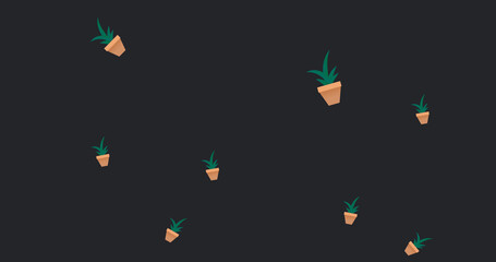 Image of illustration of houseplants in pots falling on black background