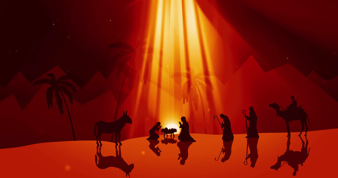 Image of christmas nativity scene at night