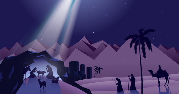 Image of christmas nativity scene at night