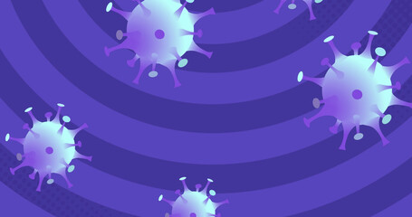 Fototapeta na wymiar Image of falling covid 19 cells over purple spiral