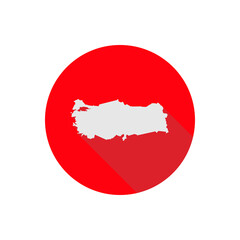 Map of Turkey on red circle with long shadow