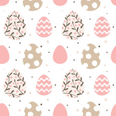 Cute Easter seamless pattern with decorative colorful eggs. Vector flat hand drawn illustration in cartoon style