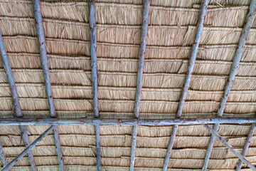Structure of bamboo huts. Bamboo hut. Bamboo huts for living. The part of the roof is made of bamboo. ceiling is made of bamboo.