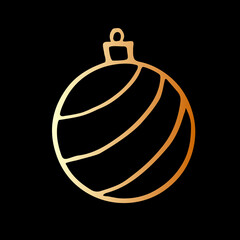 Vector Christmas outline gold tree ball. Element of New year and xmas design in doodle style, isolated. Simple hand drawn illustration for greeting cards, calendars, prints