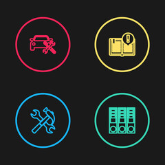 Fototapeta premium Set line Crossed hammer and wrench, Office folders, Interesting facts and Car service icon. Vector