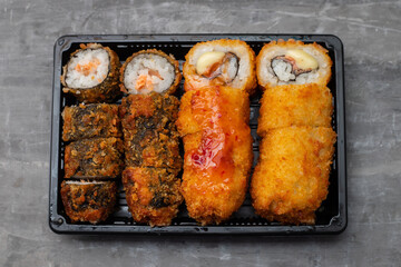 japanese food set in black plastic box