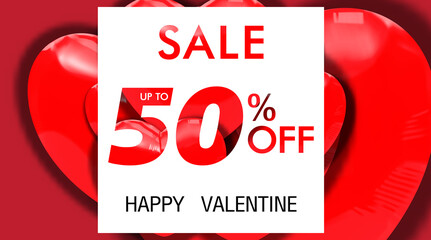 Valentines day . sale banner  with heart shape balloon