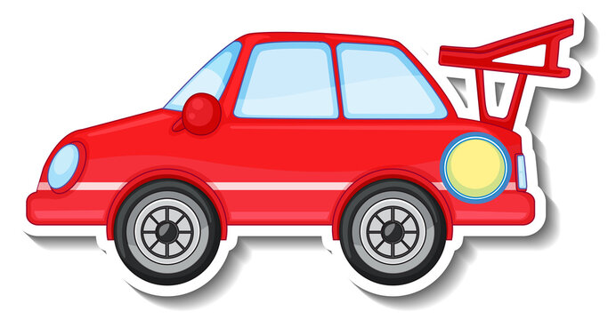 Race car cartoon sticker on white background