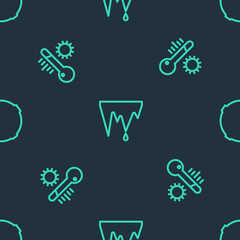 Set line Icicle, Meteorology thermometer and Moon on seamless pattern. Vector