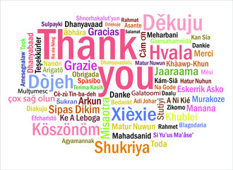 Thank You Word Collection in Different Languages around the World in Different Colors Vector Illustration