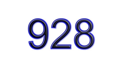 blue 928 number 3d effect white background
