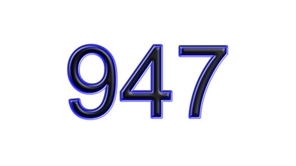 blue 947 number 3d effect white background