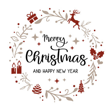 wreath with Christmas ornament and text - Merry Christmas and happy new year