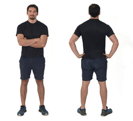 rear and front view of a man with sportswear on white background