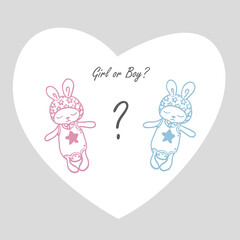 Boy or Girl? Baby Shower card with cute baby bunnies