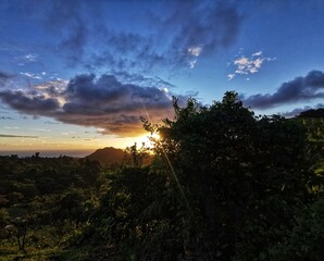 View of the sunrise from the Jennings Valley in St. Vincent and the Grenadines.