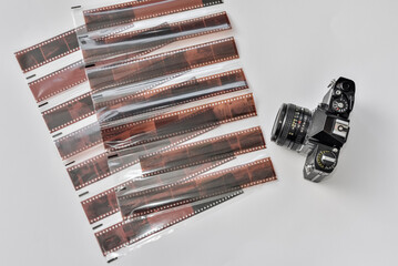 Analog film camera with 35mm formats films negative in protective sleeves for archive your films...