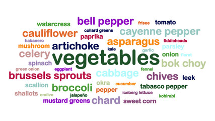 Vegetables Word Cloud Jumbled On White Background