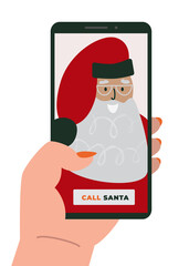 Online Santa Claus Christmas vector illustration.