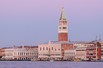 Campanile and Doge palace in Venice on a sunny morning in winter