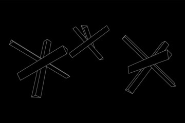 Hedgehog antitank defence. Wireframe low poly mesh vector illustration.