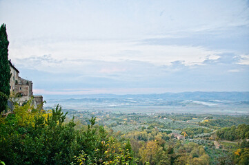 Beautiful View from an Ancient Medieval Town in Umbria Italy to Tuscany