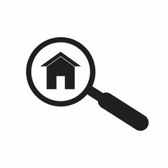 Fototapeta na wymiar Magnifying glass icon, Home house icon sign. Glass, home, magnifying, house, icon, sign, apartment
