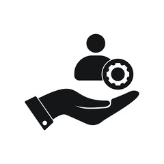 Customer icon with settings sign. Customer icon and customize, setup, preference, manage, process symbol. Customer, icon, audience, person, safety, client, consumer
