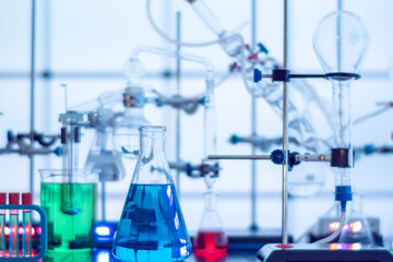 Chemical laboratory with flasks and test tubes