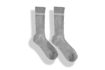 Blank long socks mockup template gray and black, isolated on white background.3d rendering.