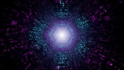 Glowing Neon Color Illuminated Sci Fi Tunnel 3D Rendering